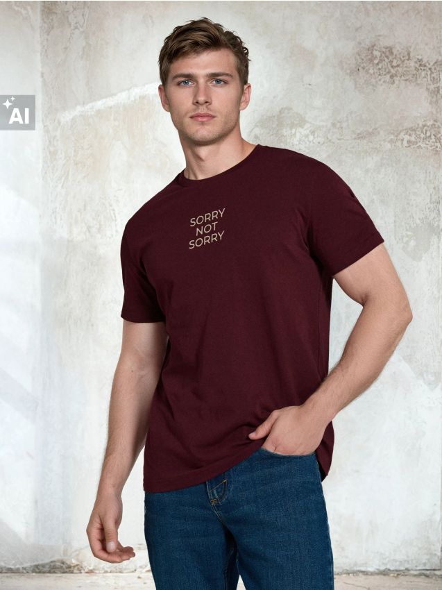 Sinsay - Tricou din bumbac cu inscripție - bordo