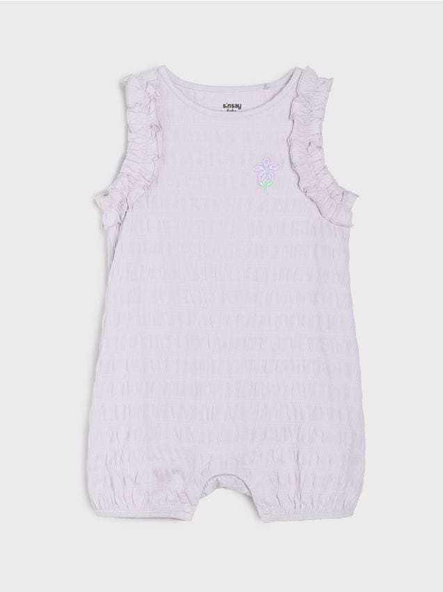 Sinsay - Salopetă tip romper cu volane decorative și broderie în formă de floare - lavand