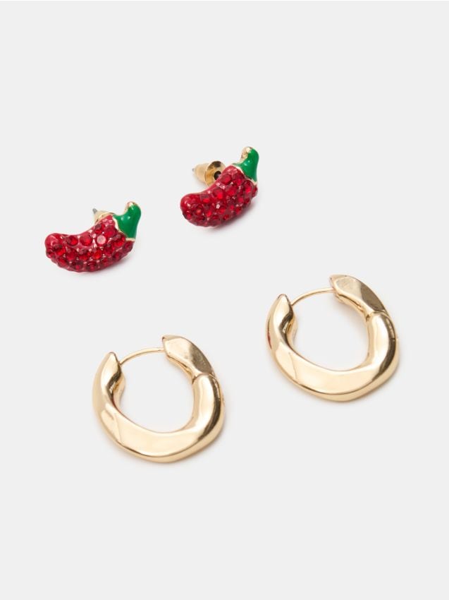 Sinsay - Set de cercei rotunzi și cercei în formă de ardei iuți 2 pack - auriu