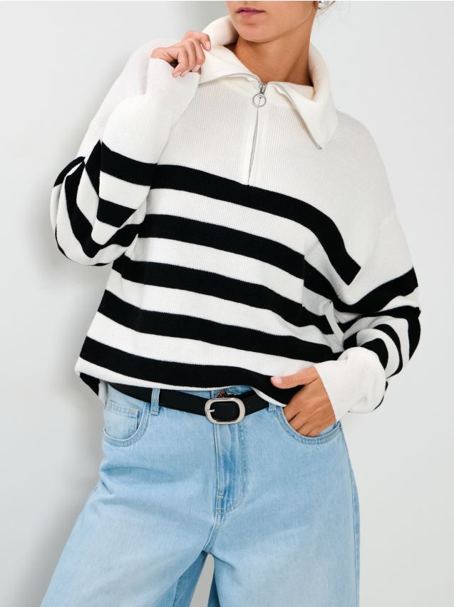 Sinsay - Pulover în dungi - alb