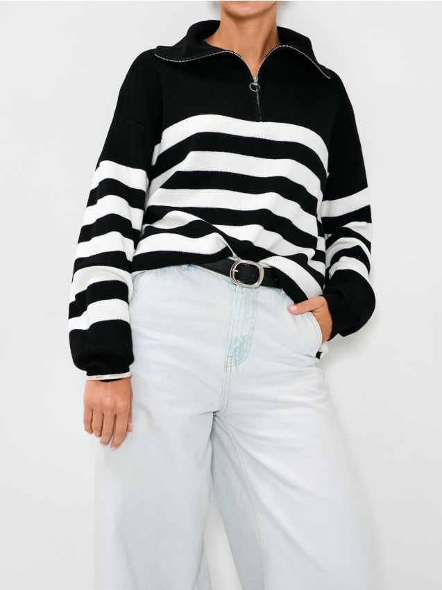 Sinsay - Pásikavý sveter - čierna