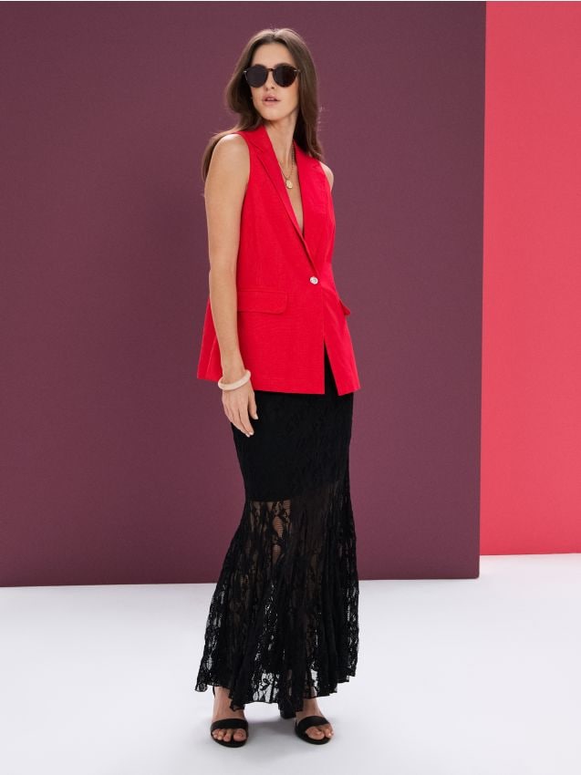 Sinsay - Tiulowa spódnica - czarny