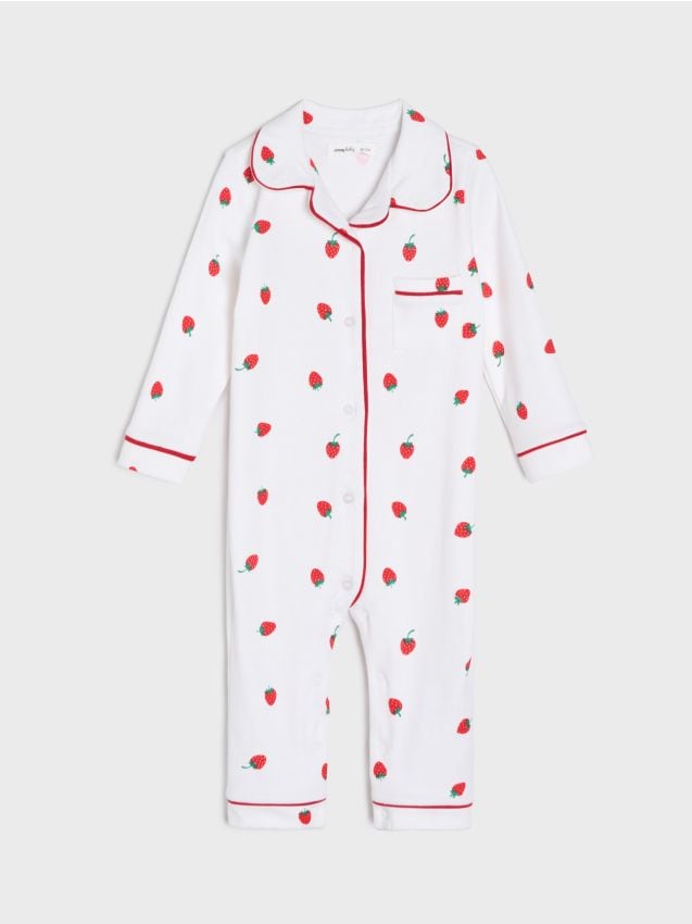 Sinsay - Salopetă din tricot mai gros cu guler și imprimeu cu căpșuni - alb