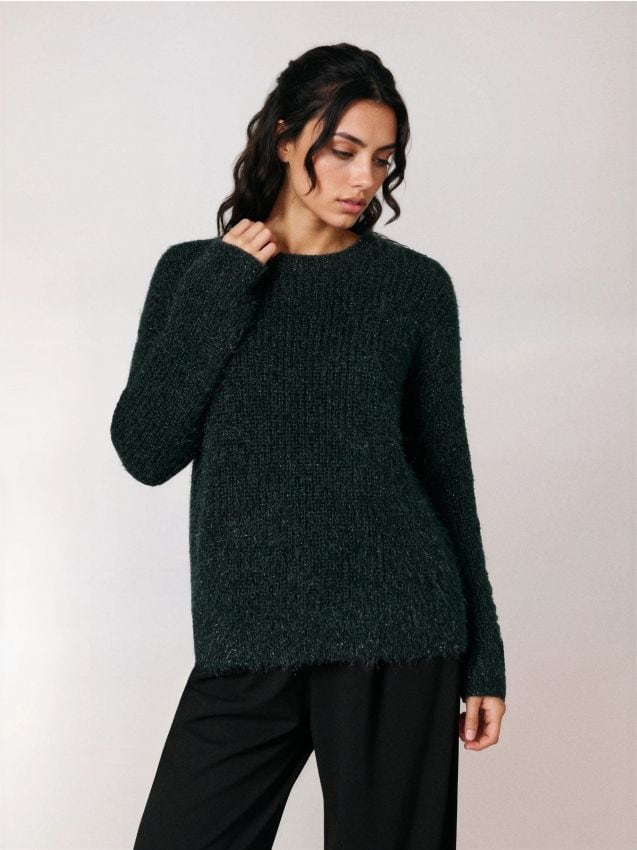 Sinsay - Pulover cu blană artificială - verde-gălbui