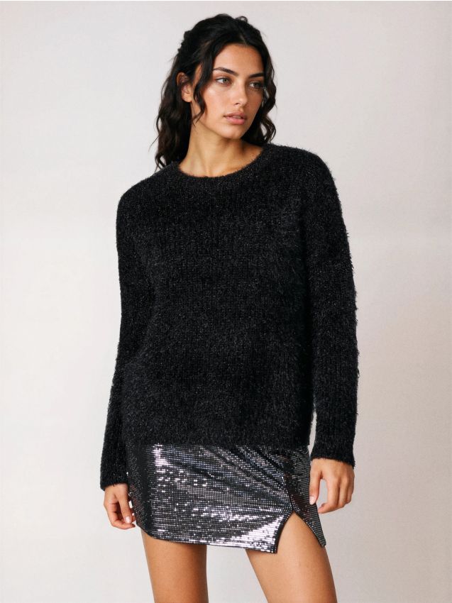 Sinsay - Pulover cu blană artificială - negru