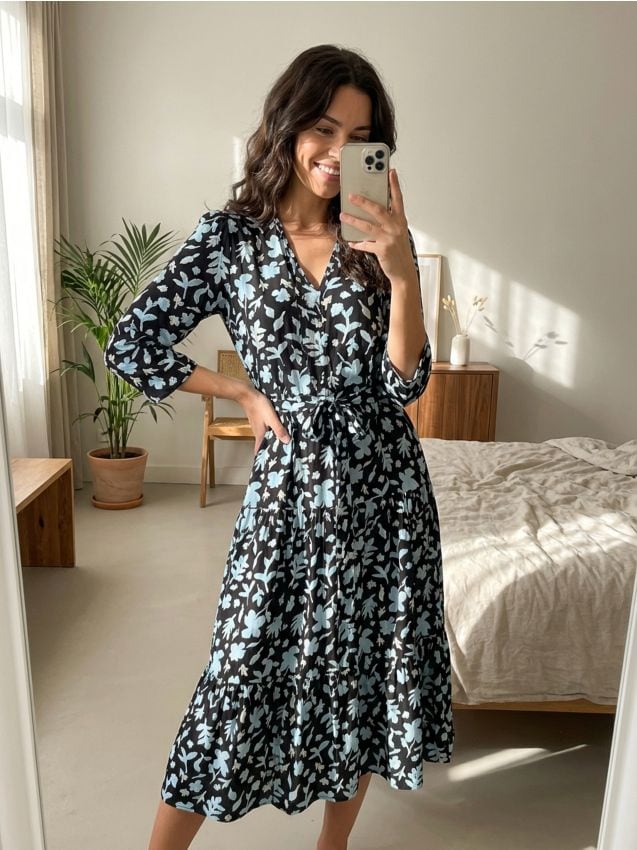 Sinsay - Rochie midi din viscoză cu imprimeu floral - multicolor