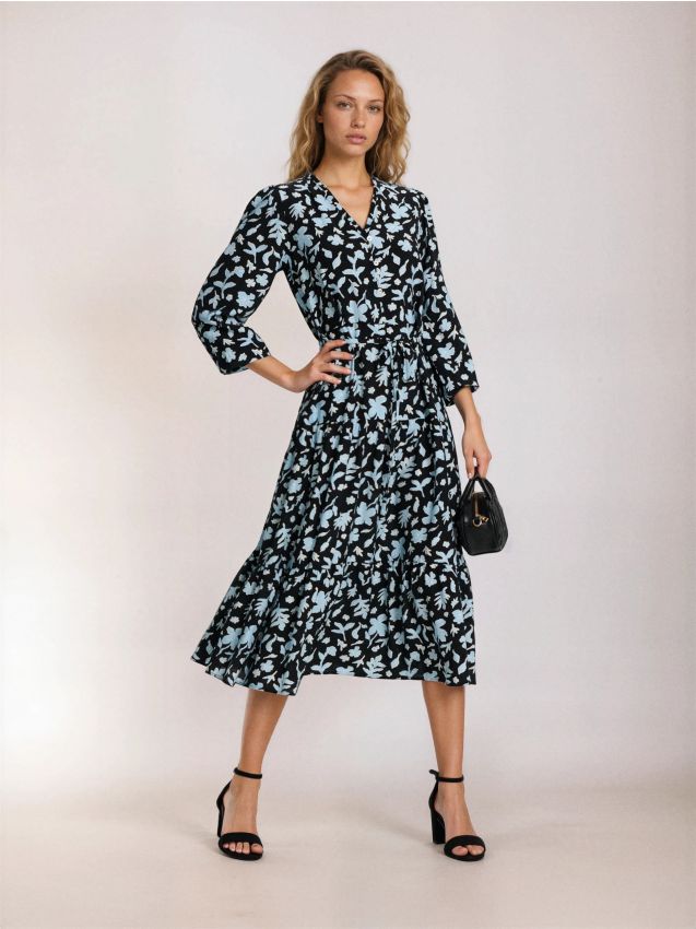 Sinsay - Rochie midi din viscoză cu imprimeu floral - multicolor