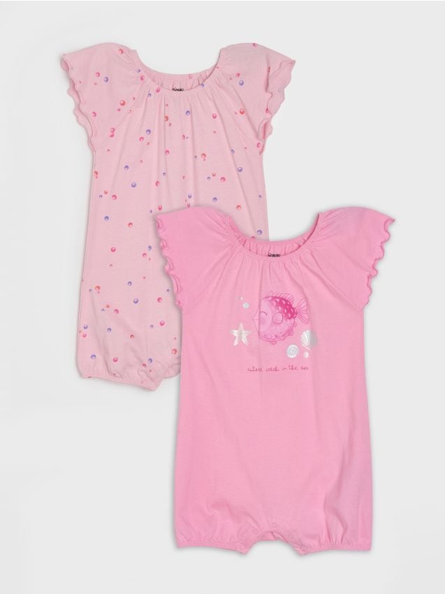 Sinsay - Salopete din bumbac cu volănașe decorative 2 pack - roz-pastel