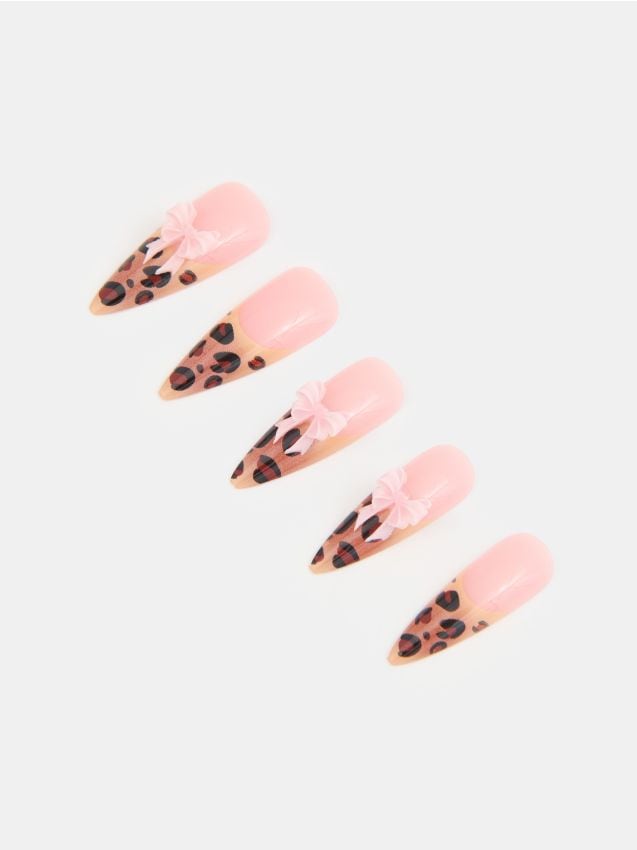 Sinsay - Unghii artificiale cu model leopard și fundițe - chihlimbariu