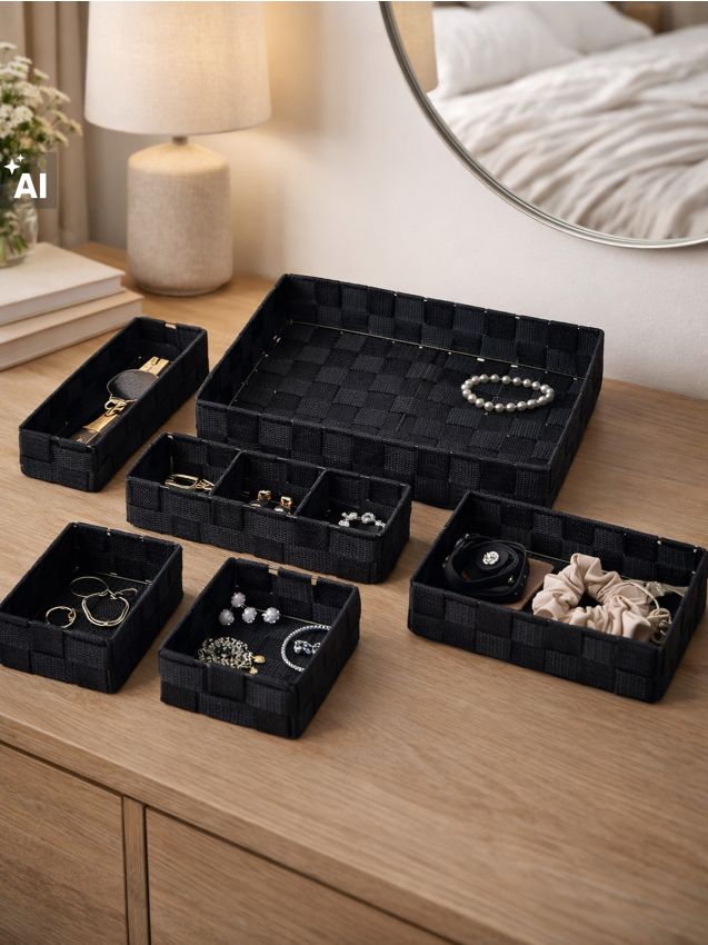 Sinsay - Set de organizatoare cu model împletit 6 pack - negru