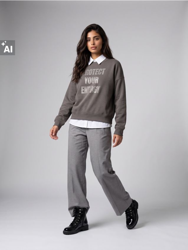Sinsay - Hanorac crewneck cu inscripție strălucitoare - gri-închis