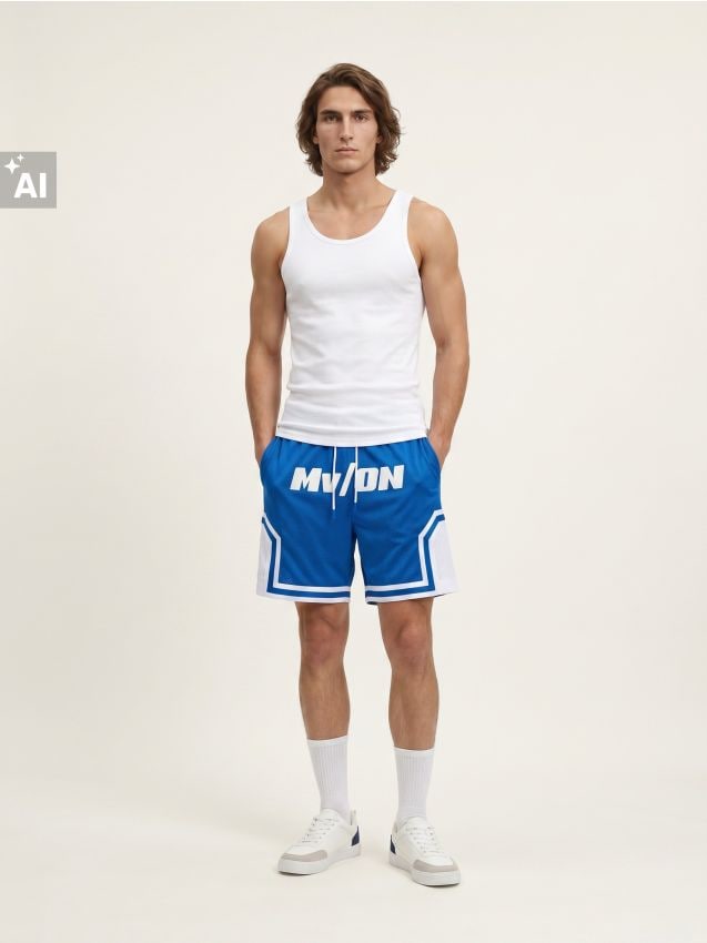 Sinsay - Pantaloni scurți de baschet comfort fit cu imprimeu - albastru
