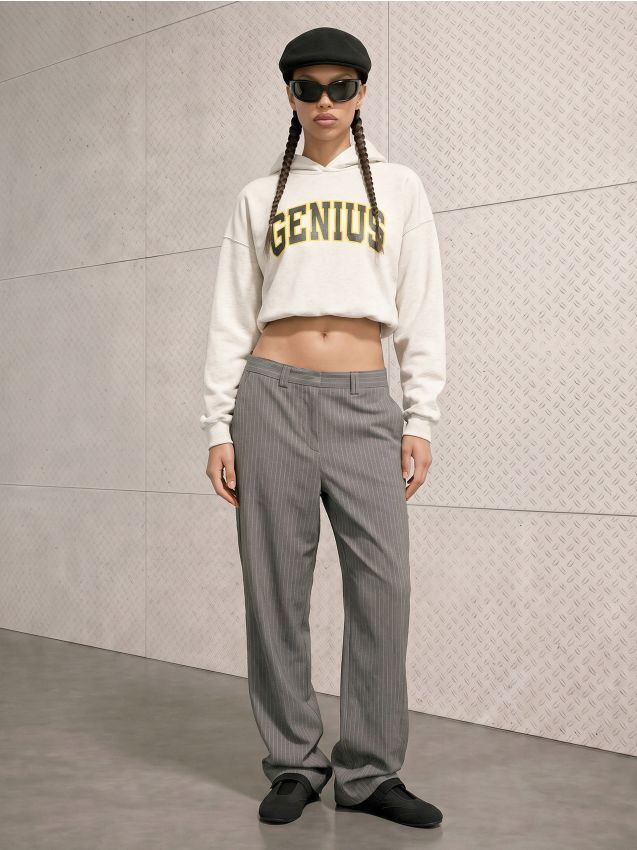 Sinsay - Hanorac tip hoodie cu inscripție Genius - gri deschis