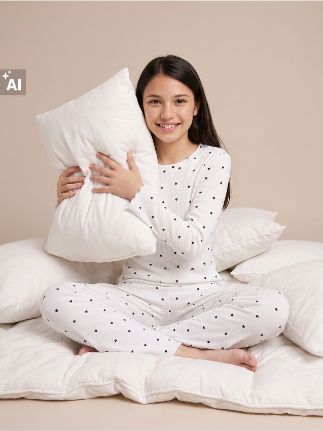 Sinsay - Pijama din două piese cu viscoză și motiv de inimioare - alb