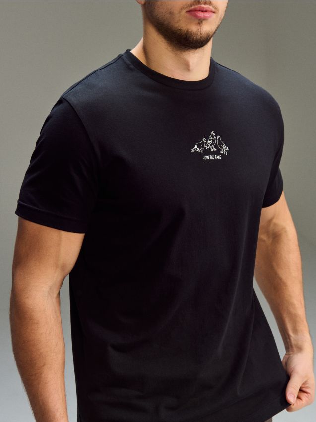 Sinsay - Bawełniana koszulka z nadrukiem - czarny