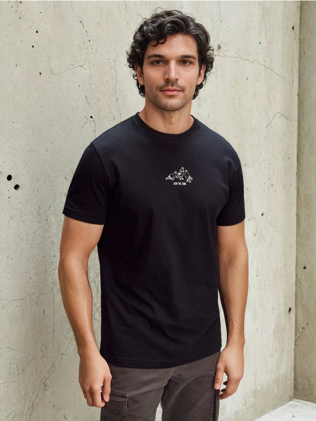 Sinsay - Tricou din bumbac cu imprimeu - negru