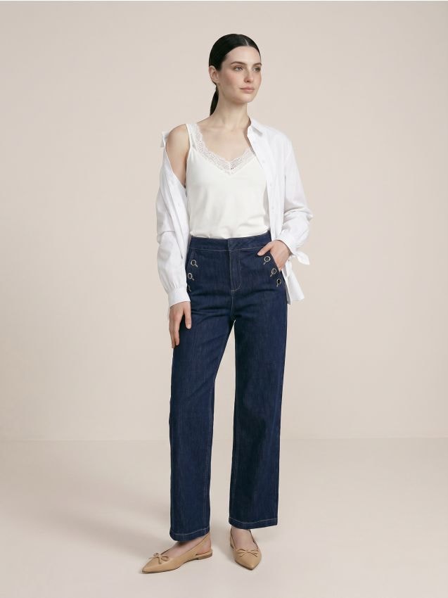 Top con spalline sottili e pizzo - panna
