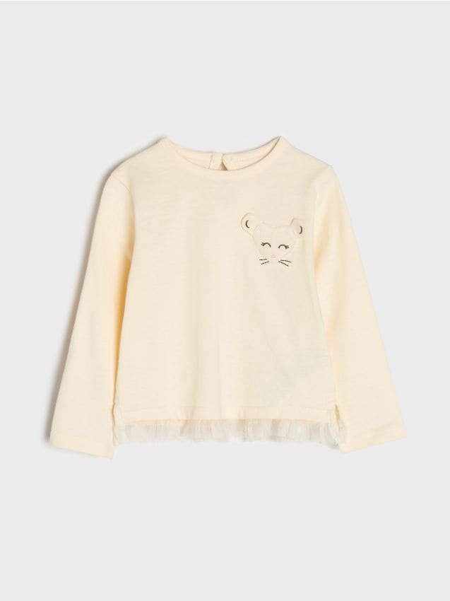 Sinsay - Tričko s dlhými rukávmi - krémová