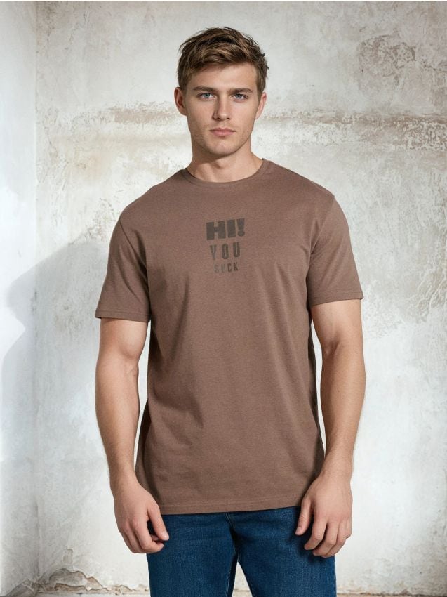 Sinsay - Tricou din bumbac cu imprimeu - cafeniu