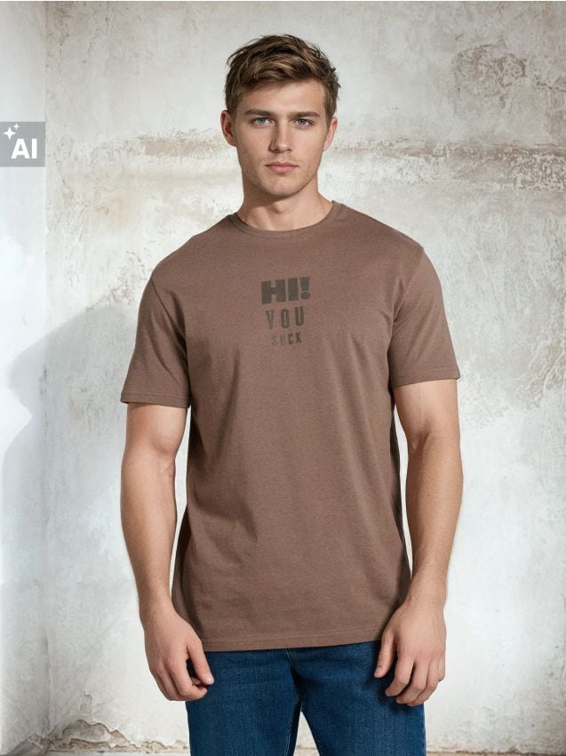 Sinsay - Tricou din bumbac cu imprimeu - cafeniu