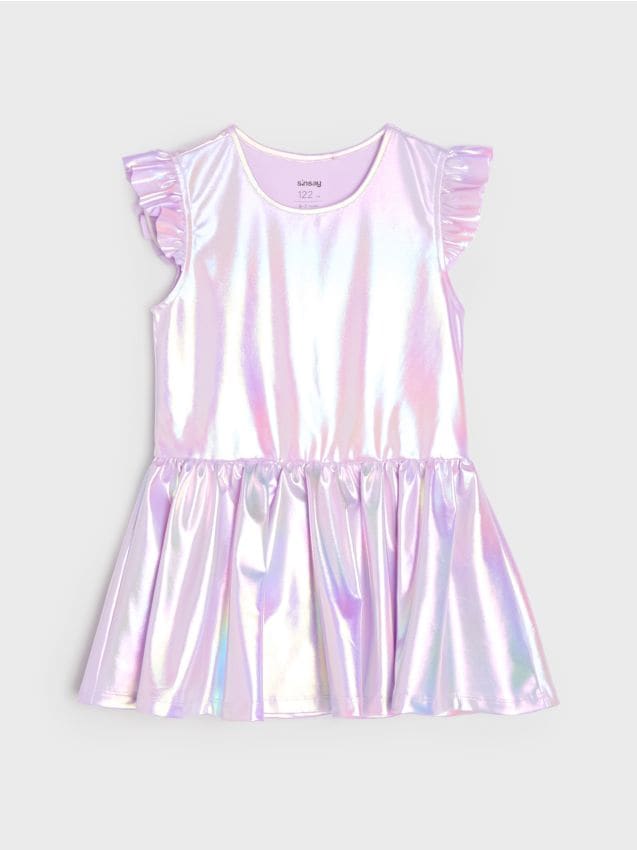 Sinsay - Rochie cu luciu metalic și volane Active - roz-pudră