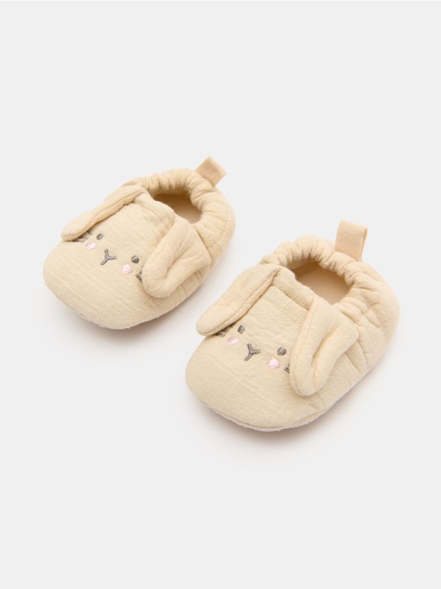 Sinsay - Papuci din bumbac cu elastic și elemente 3D - bej