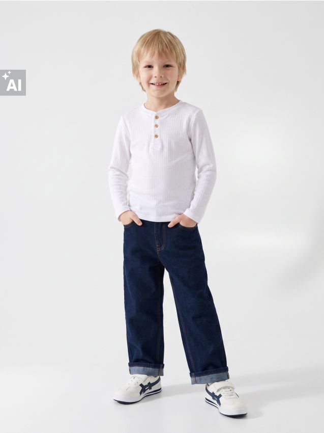 Sinsay - Tricou din bumbac cu mânecă lungă și decolteu Henley - alb
