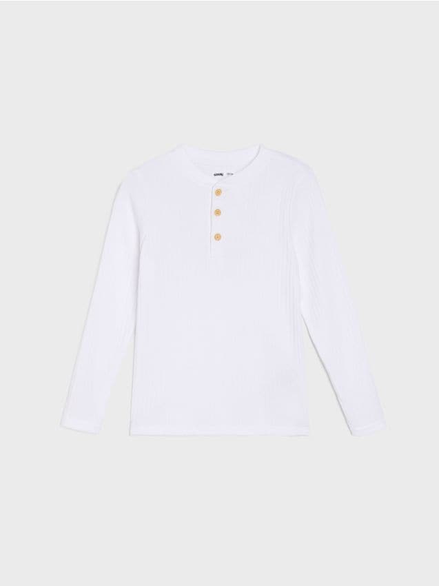 Sinsay - Tricou din bumbac cu mânecă lungă și decolteu Henley - alb