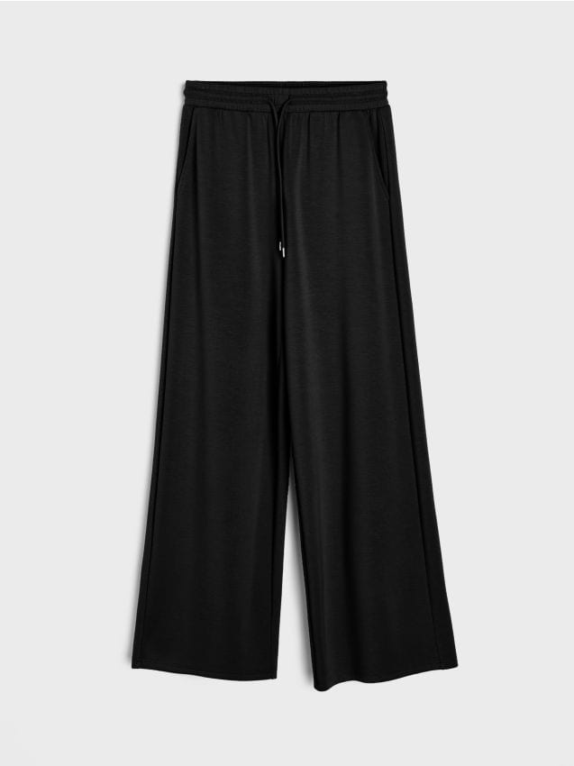 Sinsay - Spodnie wide leg z wiązaniem - czarny