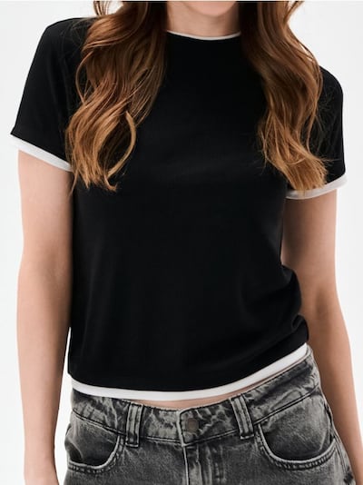 Рипсена basic блуза с контрастен кант и вискозна смес