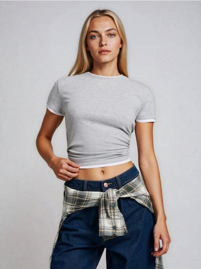 Ребриста basic футболка з контрастною окантовкою та домішкою віскози