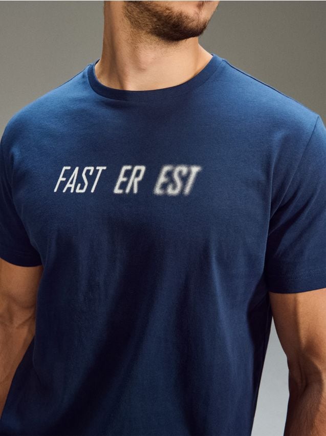 Sinsay - Tricou din bumbac cu inscripție - bleumarin
