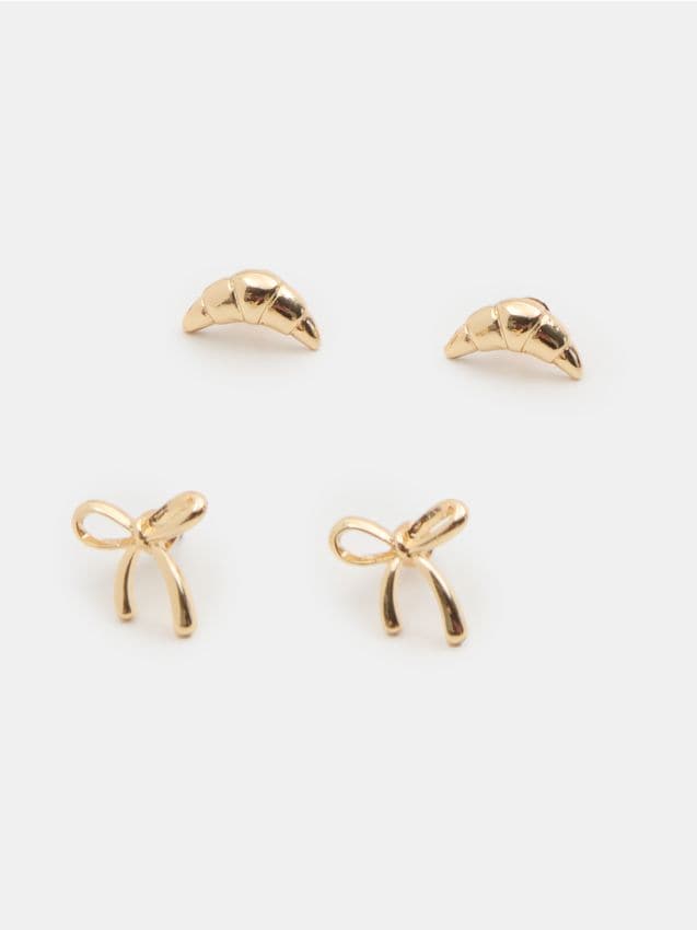 Orecchini con fiocchi e croissant 2 pack - oro