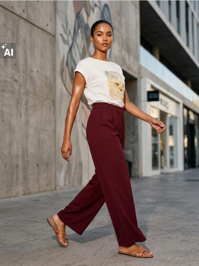 Sinsay - Pantaloni wide leg - bordo