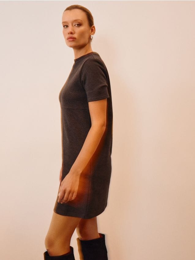 Sinsay - Rochie mini cu amestec de bumbac - gri-închis