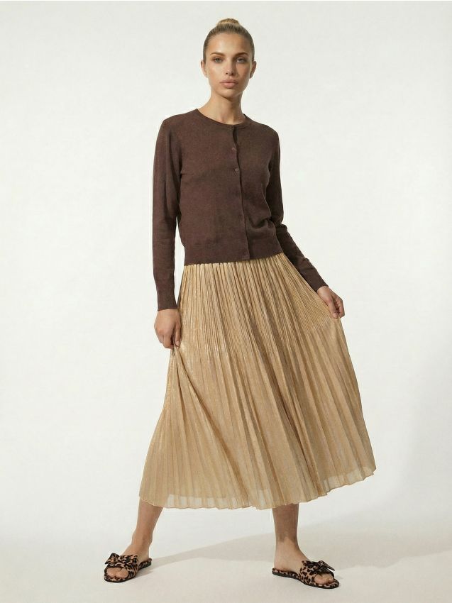 Sinsay - Fustă midi plisată - bej