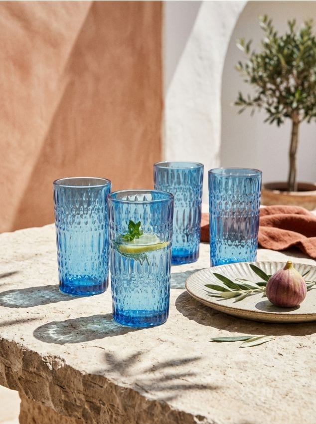 Sinsay - Set de pahare cu model în relief 4 pack - albastru