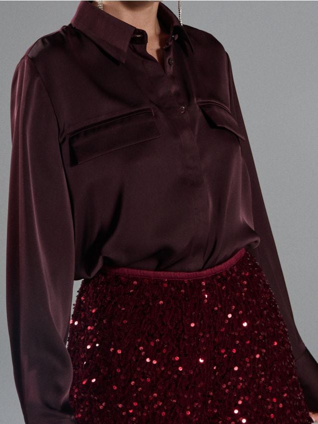 Sinsay - Hladká košeľa s dlhým rukávom - karmínová