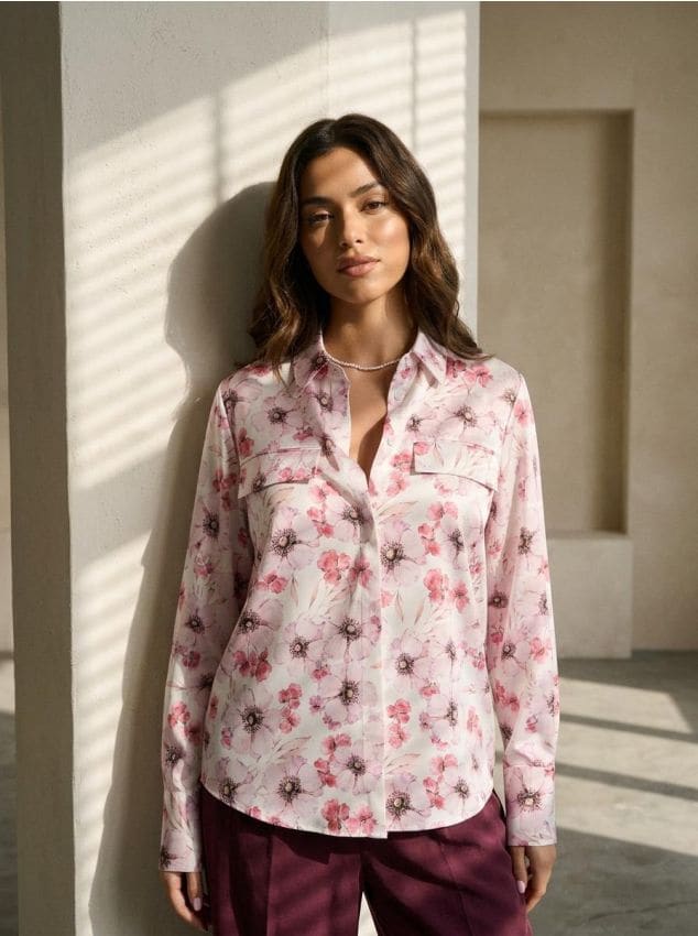 Camicia in satin con tasche - multicolor