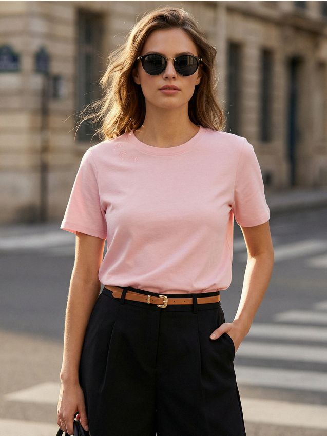 Sinsay - Bawełniana koszulka z haftem - różowy