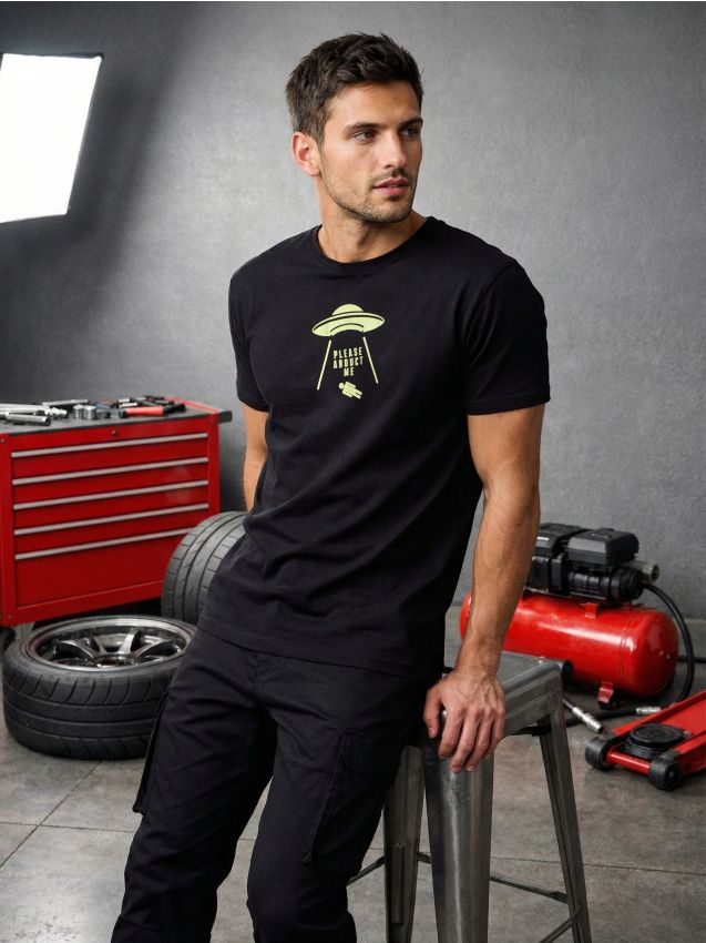 Sinsay - Tricou oversize din bumbac cu imprimeu - negru