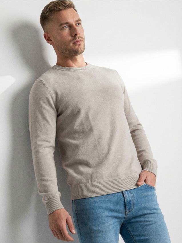 Sinsay - Bawełniany sweter basic - kremowy