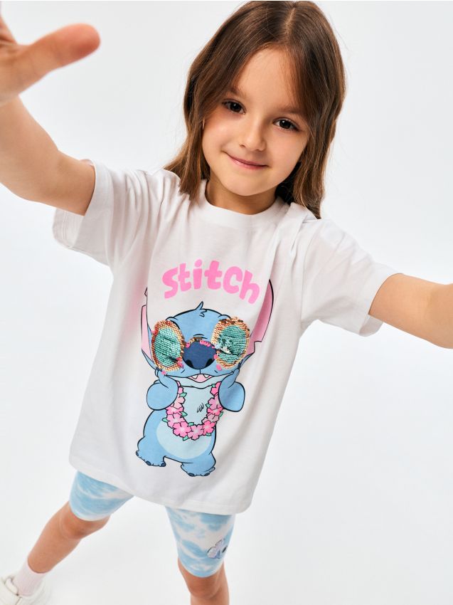 Sinsay - Set din bumbac: tricou și pantaloni scurți Stitch - multicolor