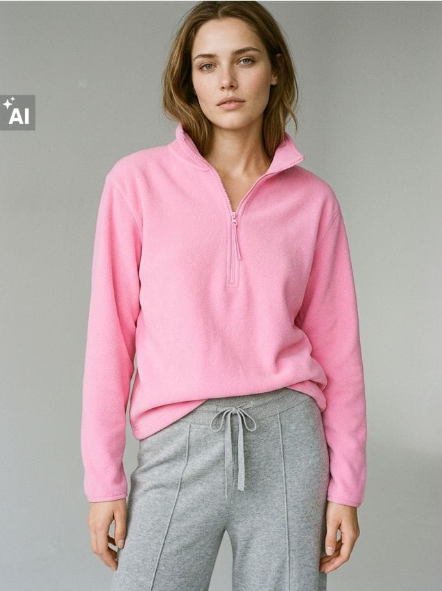 Sinsay - Flísová half-zip mikina so stojačikom - ružová