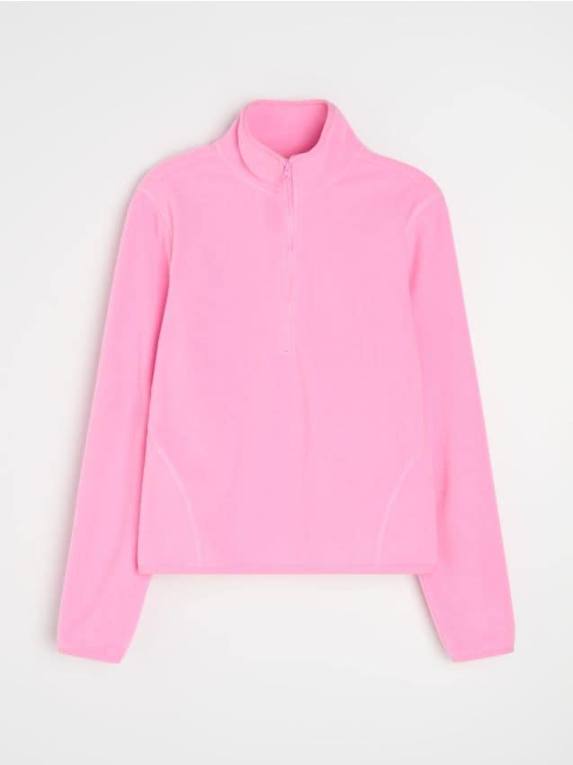 Sinsay - Hanorac polar half-zip cu guler înalt - roz