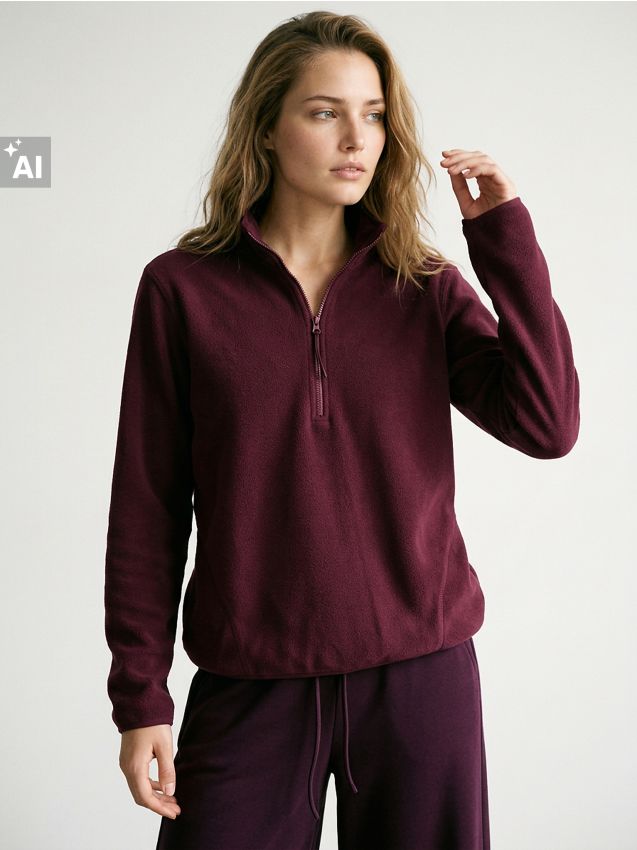 Sinsay - Flísová half-zip mikina so stojačikom - bordová