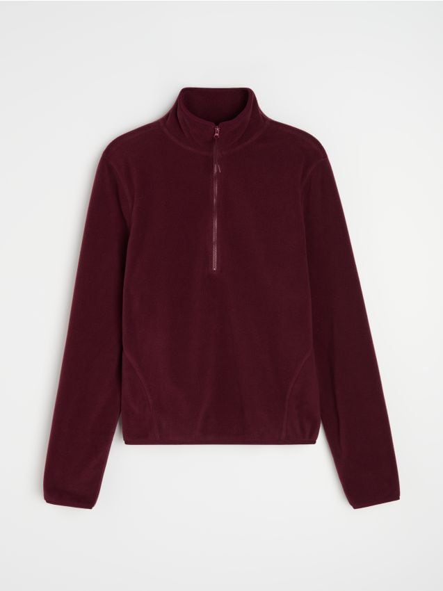Sinsay - Hanorac polar half-zip cu guler înalt - bordo