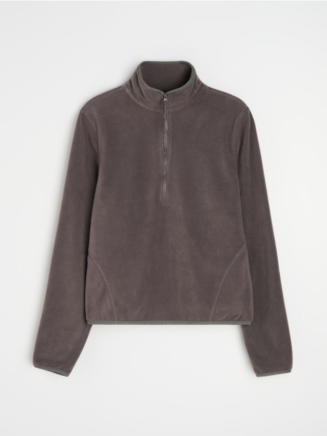 Sinsay - Hanorac polar half-zip cu guler înalt - gri-închis