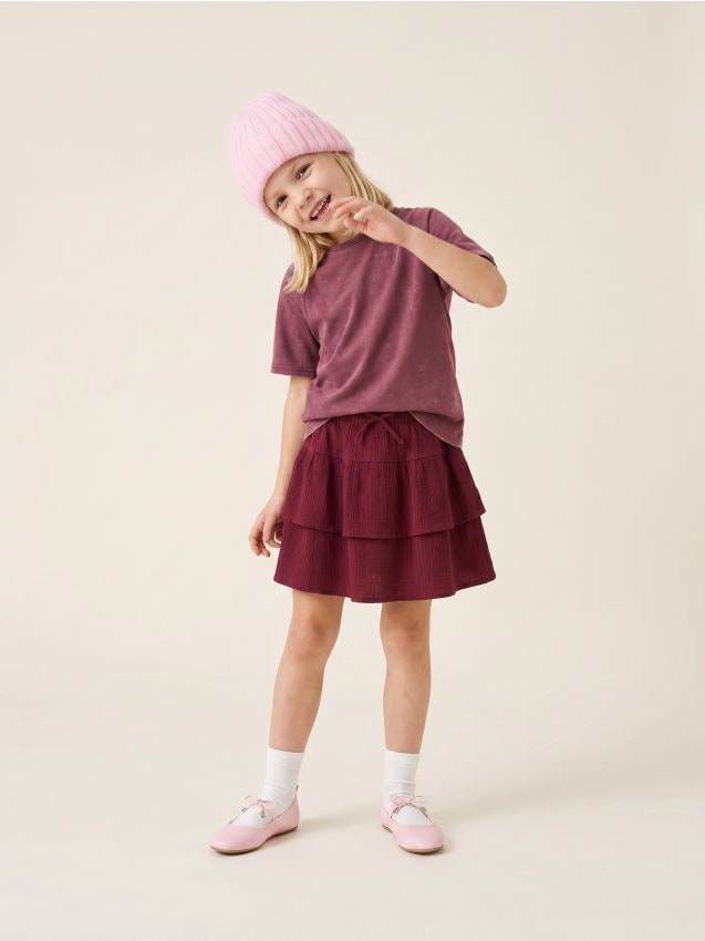 Sinsay - Tricou oversize din bumbac cu aspect prespălat - bordo
