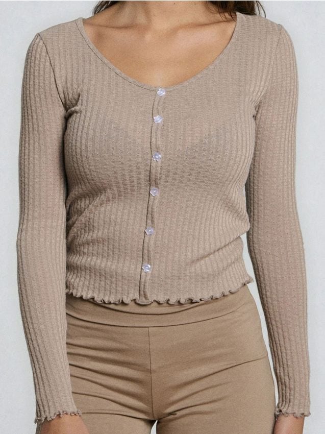 Sinsay - Rebrovaná blúzka - béžová